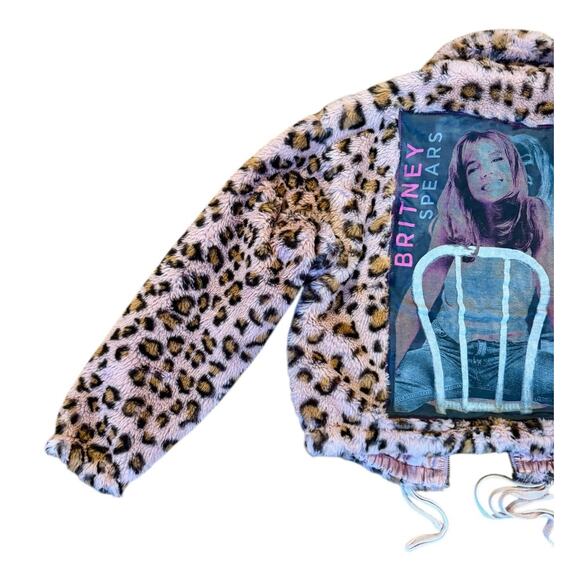 BRITNEY SPEARS 90s Y2K Leopard Faux Fur Jacket Pop Upcycled Retro Vintage Size S - Picture 10 of 13